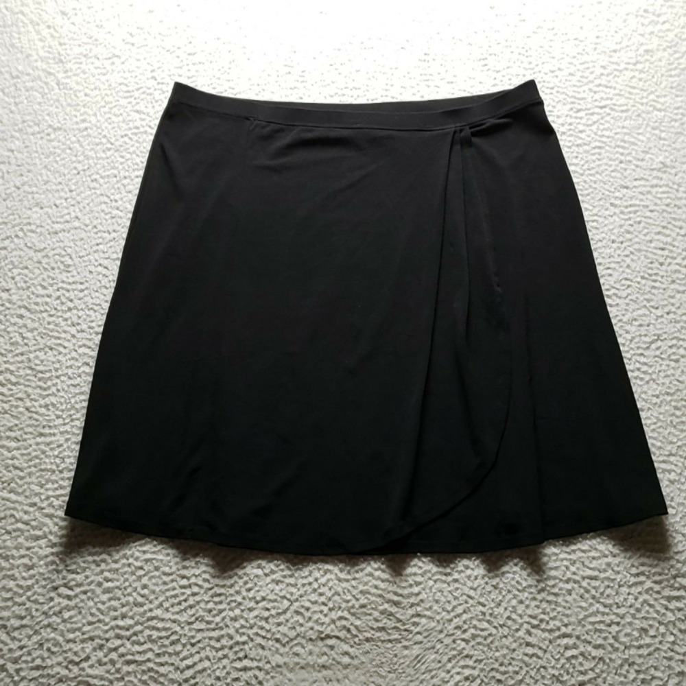 Jaclyn Smith Skirt Womens Plus 2XL Black Solid Wrap Knee Length Jersey Pull On